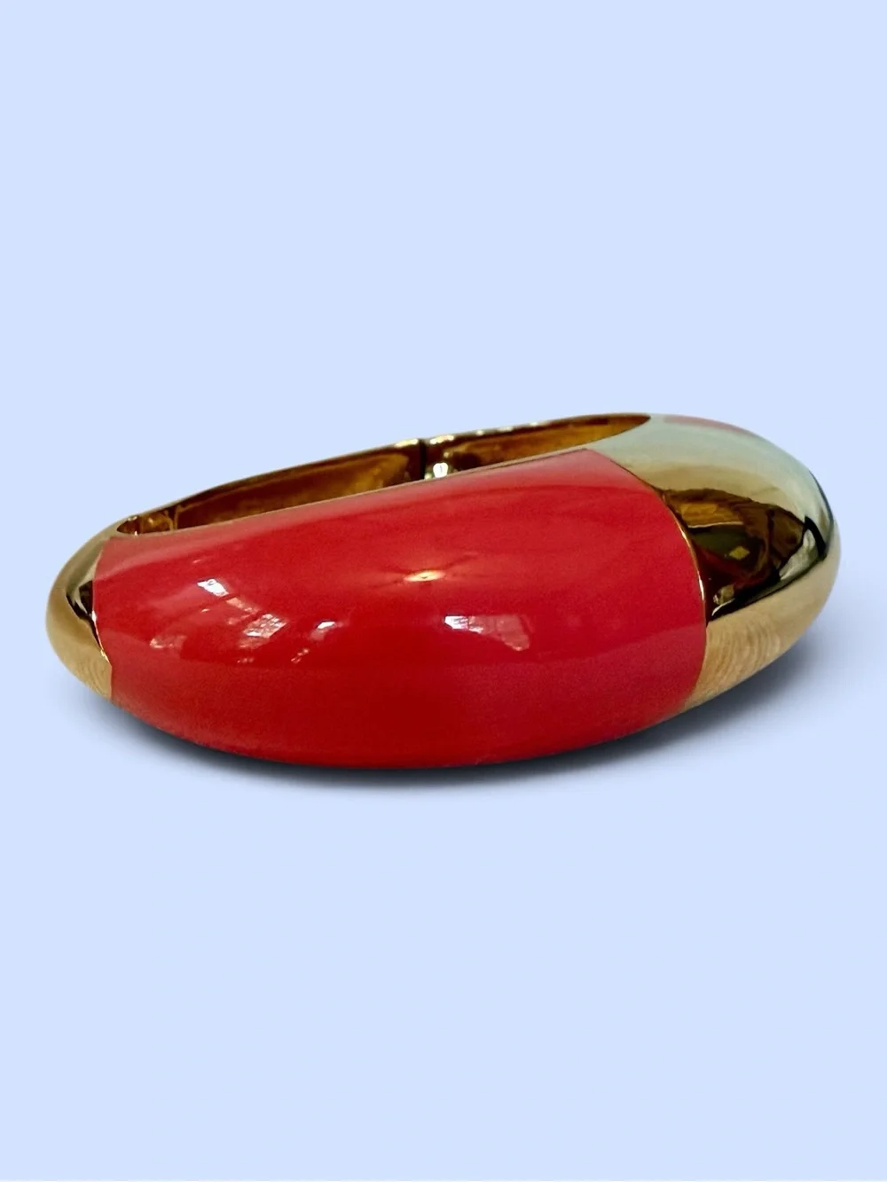 CC SKYE Coral Pink Enamel Gold Tone Hinged Statement Bangle Bracelet Marked